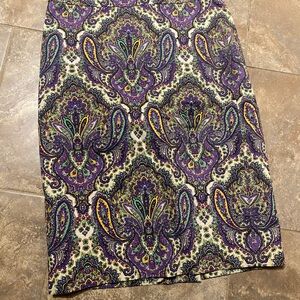J. Crew Purple and Green Paisley Pencil Skirt